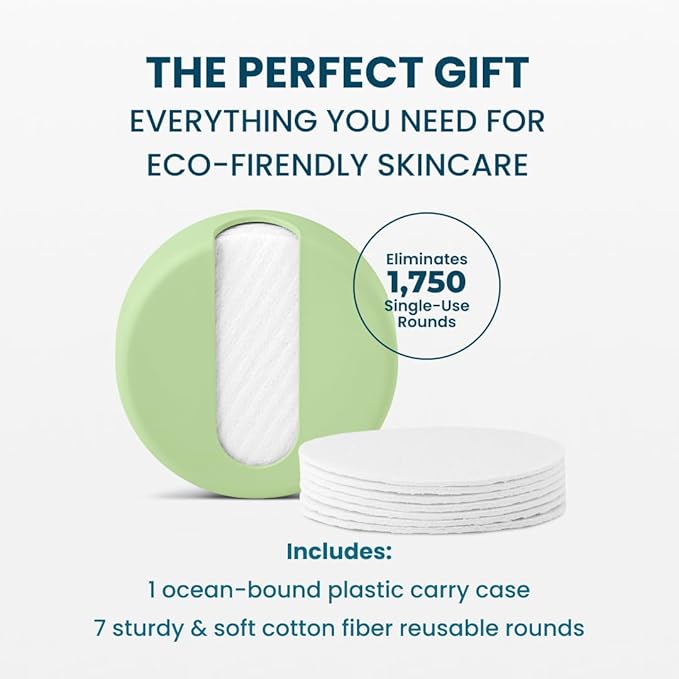 LastRound Reusable Makeup Remover Pads - 7 Washable Eco-Friendly Reusable Cotton Rounds for Face - Sustainable & Soft Cotton Face Pads for Facial Cleansing & Eye Makeup Removal - Travel Storage Case