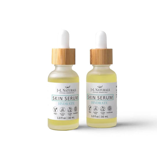 J&L Naturals | Face & Body Oil for Oily, Sensitive, Dry, Combination, Mature, & Dull Skin Types | With Jojoba Oil, Grapeseed Oil, Sunflower Oil, & More (1 Fl Oz (Pack of 2), Hydrate (dry))