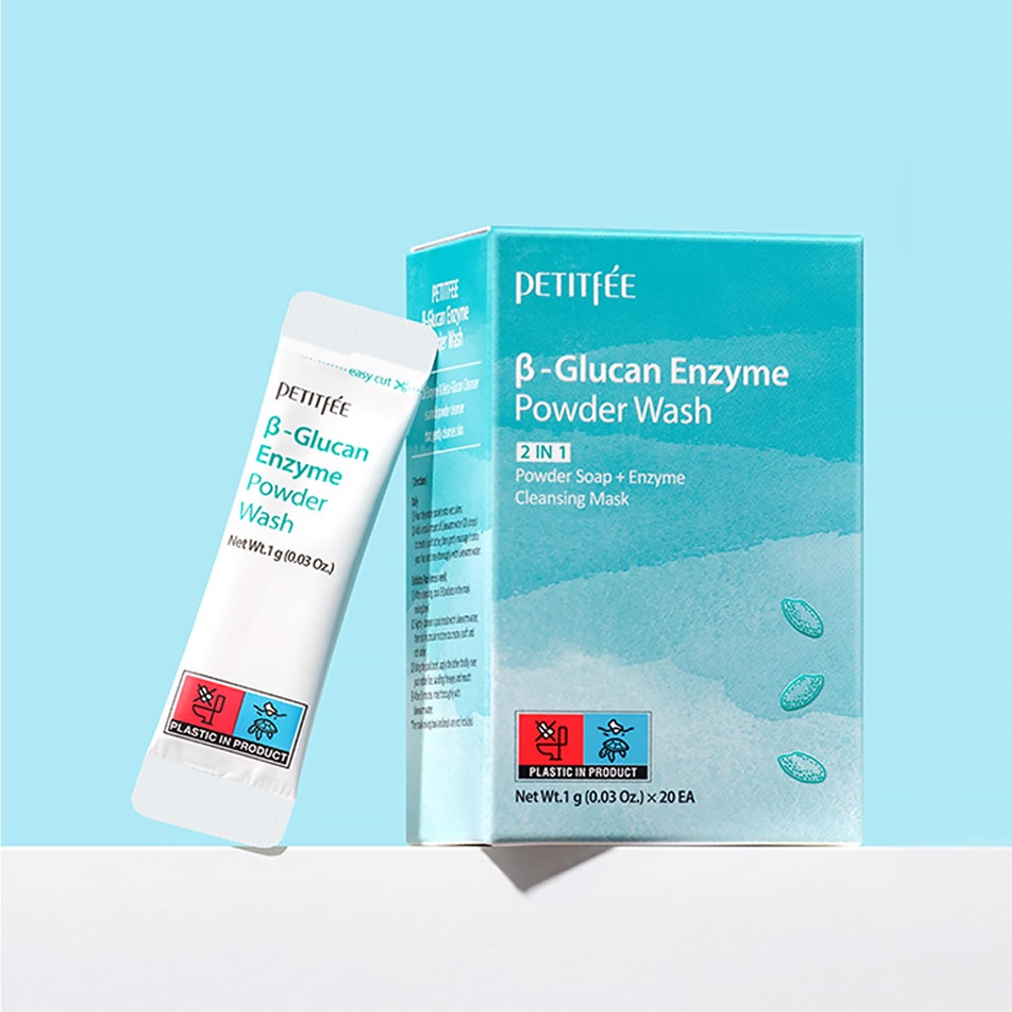 Petitfee B-Glucan Enzyme Wash 1g*20ea - Facial Cleanser, Cleansing Powder with Papaya Extract Papain, Rice Extract for Mild, Daily Exfoliation, Powder Soap, Cleansing Mask, Travel Size