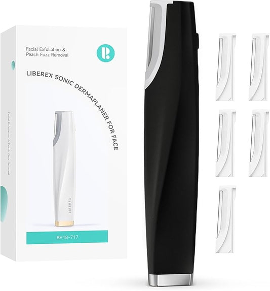 Sonic Dermaplaning Tool for Face - Rechargeable Dermaplane Razor with 6 Refill Dermablades, Facial Hair & Peach Fuzz Remover for Women (Black)