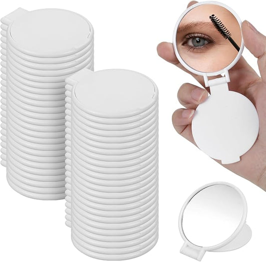 50 Pcs Round Compact Folding Portable Pocket Mirror for Purse Mini Folding Makeup Mirrors Vintage Travel Makeup Mirror for Women Daily Use (White)