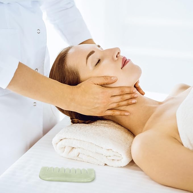 Geiserailie 2 Pieces Jade Combs Massage Stone Hair Gua Sha Scraping Scalp Comb Facial Massage Tool Multifunctional Handheld Head Tools Head Caring Therapy Mother's Day Gift(Square Style)