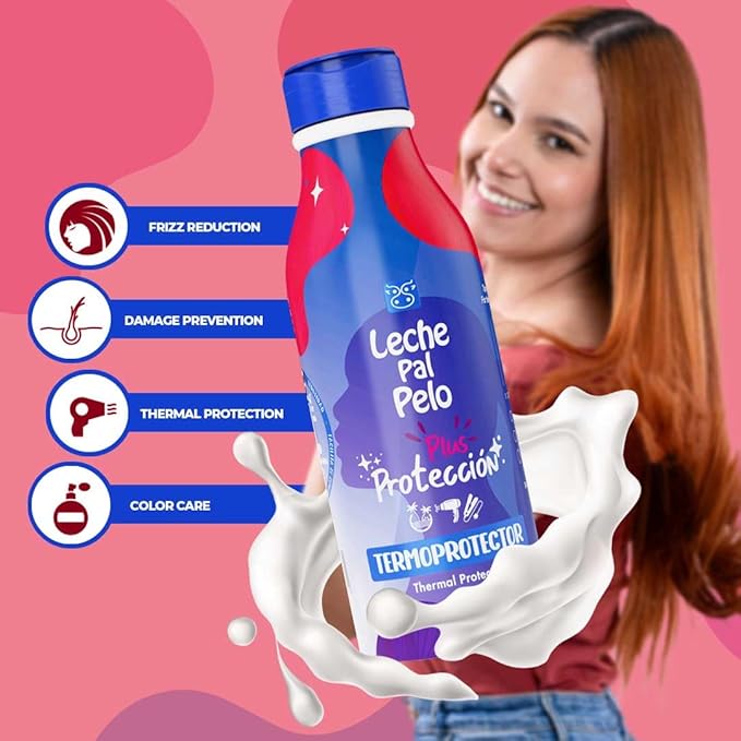 Leche Pal Pelo - Colored Hair; Thermal Protectant Treatment with Natural Quinoa, Provitamin B5, Rice Protein and Aloe Vera - 14.9 Ounces. Tratamiento Termoprotector Para Cabellos Tenidos.