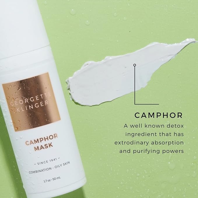 Georgette Klinger Camphor Mask - Mineral-Rich Clay Mask with Menthol & Vitamin E: Detoxify, Exfoliate, and Improve Skin Tone while Absorbing Excess Oil, and Clearing Clogged Pores - 1.7 oz