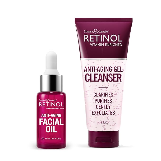Retinol Anti-Aging Facial Oil – With Nine Essential Oils, Restores Hydration and Nourishment Anti-Aging Gel Cleanser - Gently Cleans Impurities From Pores & Exfoliates for Soft, Smooth Skin