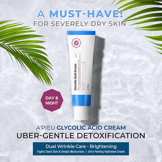 A’PIEU Glycolic Acid Cream 1.69 fl oz - AHA BHA Exfoliating Moisturizer with Glycolic & Salicylic Acid | Hydrating Daily Peeling Gel Cream for Smooth, and Clear Skin. Korean Skincare