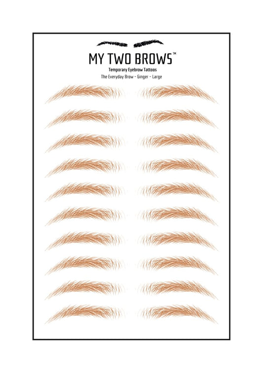 (10 pairs) Ginger Temporary Eyebrow Tattoo - Large Size - Waterproof & Smudgeproof - Everyday Brow Style Eyebrow Stickers - Sheet Lasts up to 30 Days - Won't Work on Existing Brows