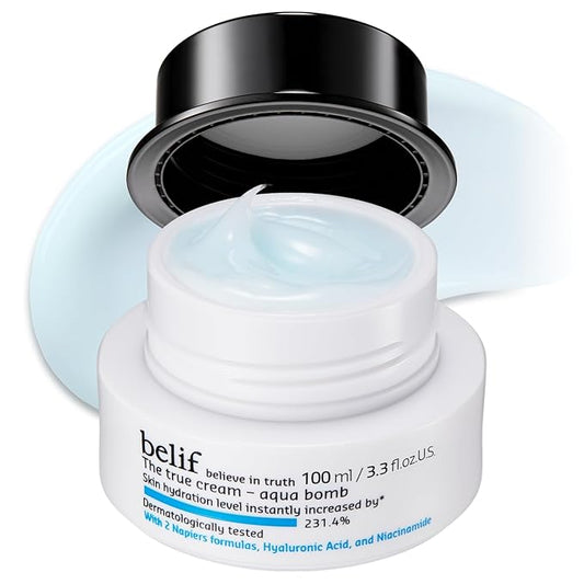 belif Aqua Bomb – Daily Niacinamide Hydrating Moisturizer, Lightweight Plumping Facial Cream with Hyaluronic Acid & Squalane, Cooling Effect, Anti-Aging, Korean Skincare, 3.3 fl oz (100ml)