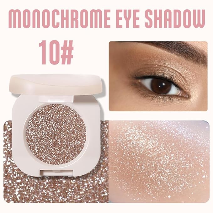 Glitter Shimmer Sparkle Eyeshadow Palette Makeup for Green Blue Eyes, Glitter Nude Shimmer Metallic Holographic Multichrome Cream Iridescent Single Monochrome Eye Shadow Makeup, 10