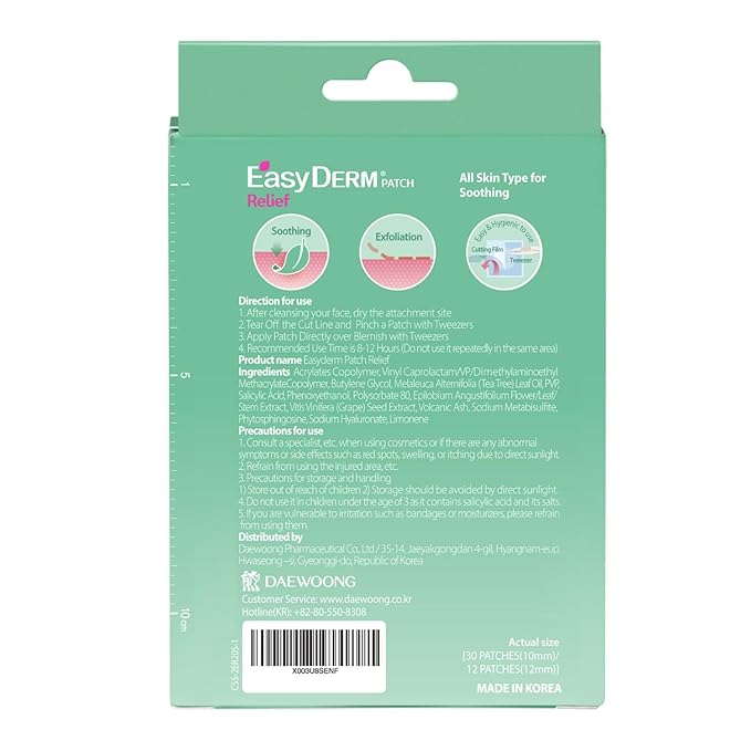 EasyDerm Relief Invisible Patch(42 counts) I Contains 10,000ppm of Tea Tree Oil, Pimple Patch, Ultra-slim 0.1mm, Waterpoof, Korean Pimple Patches