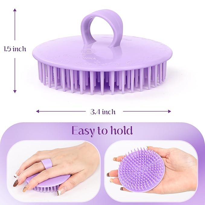 4Pack Hair Scalp Exfoliator Brush Dandruff Cleaning Brush, Flexible Scalp Massager Brush, Shower Scalp Shampoo Brush for Home, Office, Travel and Pets(BK/Startlight/Teal/Lavender)