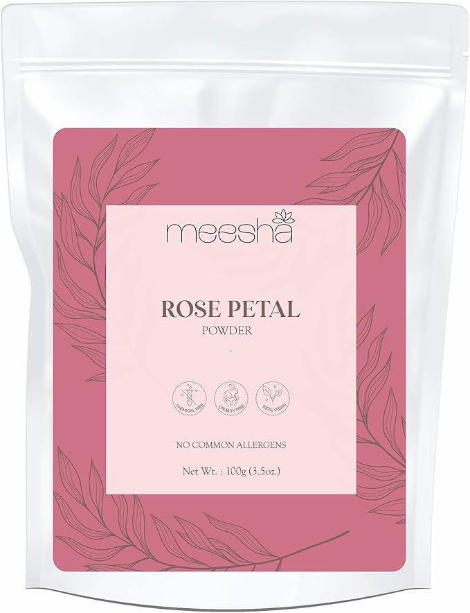 Rose Petal Powder by meesha | for Radiant Skin and Lustrous Hair | Cleansing, Hydrating, Skin Toning Powder | DIY face Masks, Bath Salts, Bath Bombs, Body Scrubs | 100% Natural Skincare and haircare