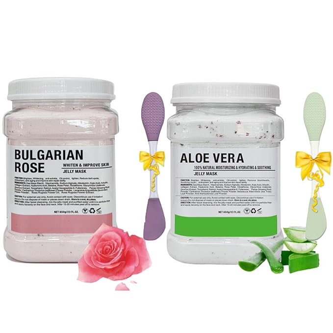 Jelly Mask Powder for Facials,Rose Jelly Masks For Facials Professional, Aloe Vera Jelly Face Mask,Face Masks with Double-ended Silicone Brush, 23 Fl Oz