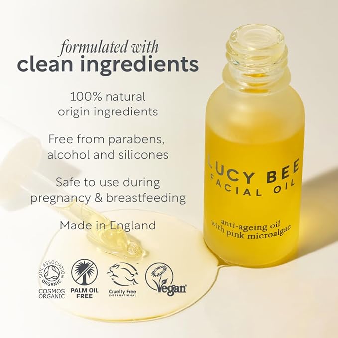 Face Oil, Certified Organic, Antioxidant Rich Facial Oil, Pink Microalgae, Vitamin E & Squalane, Lightweight & Luxurious, Dermatologist Approved, Cruelty Free & Vegan, 0.6fl oz