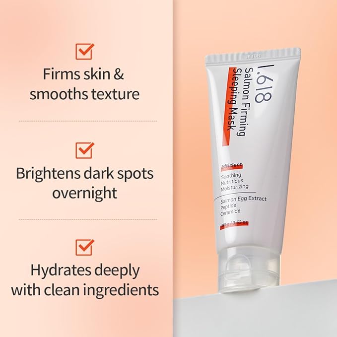 1.618 Salmon Firming Sleeping Mask 3.53oz - Korean Overnight Moisturizer Face Cream with Peptide, Vit-P, Beta Glucan, Centella Asiatica, Ceramide NP, Niacinamide, Adenosine, Trehalose