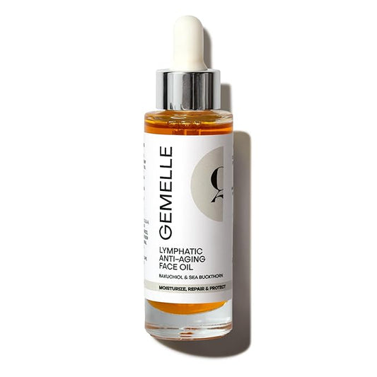 GEMELLE Lymphatic Anti-Aging Face Oil | 6x Award Winner | Packed with Vitamins C,E & A | Moisturize, Repair & Protect | Bakuchiol, Sea Buckthorn & More! | Paraben-Free, Natural Skin Care | 30ml