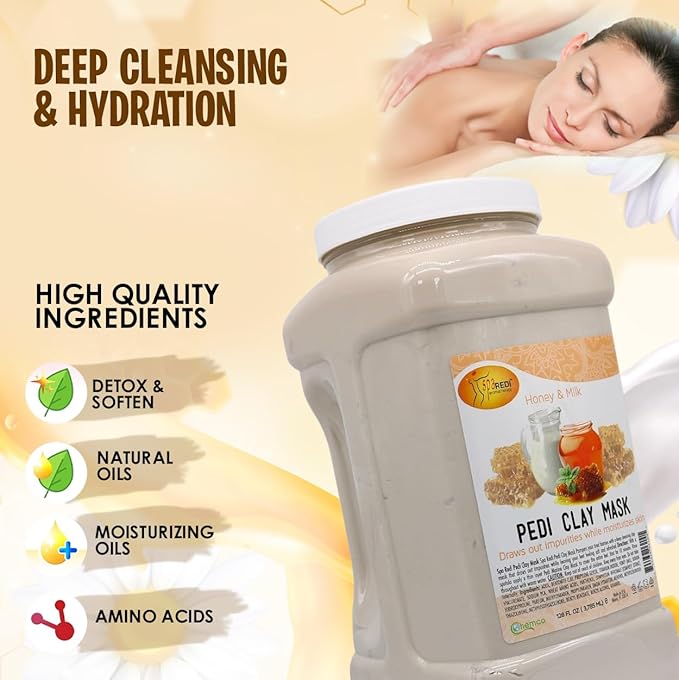 SPA REDI - Clay Mask, Milk and Honey, 128 Oz - Pedicure and Body Deep Cleansing, Skin Pore Purifying, Detoxifying and Hydrating