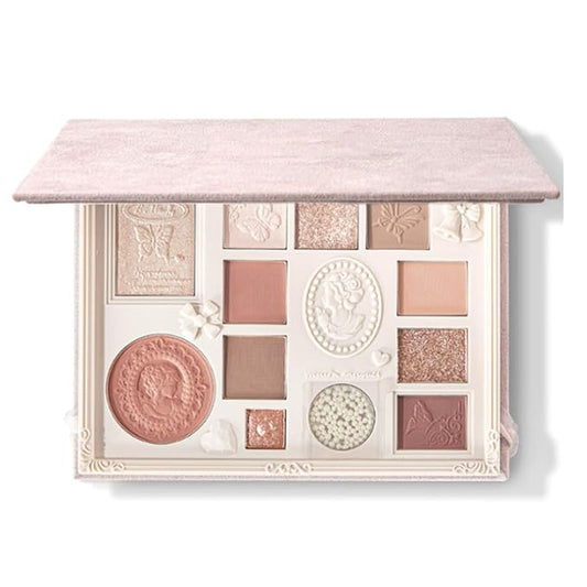 Lace 12 Color Eyeshadow Palette, Blendable Shimmer and Matte Nudes Shades, All In One Makeup Blush Highlighter, Pink