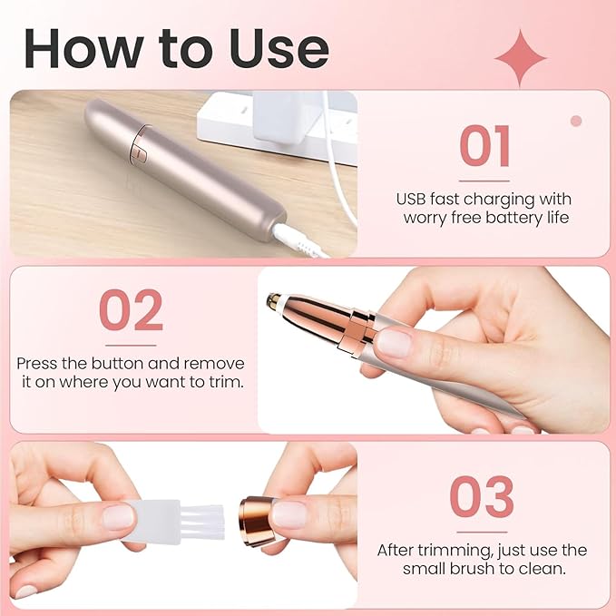 Eyebrow Trimmer for Women Rechargeable: Women Eyebrow Hair Remover with LED Light,Safe Painless Eyebrow Epilator Pen,Lady Eyebrow Shaper Electric Eyebrow Shaver Razor