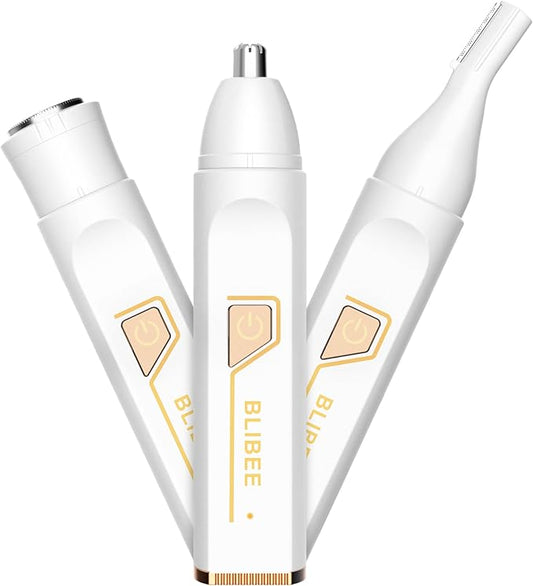 Ear and Nose Hair Trimmer for Women Men, 3-in-1 Professional Painless USB Rechargeable Eyebrow Trimmer, Nose Hair Trimmer for Women, Facial Hair Remover with Powerful Motor, White