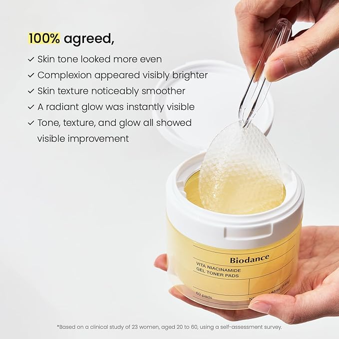 Biodance Vita Niacinamide Gel Toner Pads, Dark Spot Corrector, Evening Skin Tone, Hydrating for Sensitive Skin, Gentle Exfoliating Korean Toner Pads, 4.93 fl.oz.(140g)*60Pads