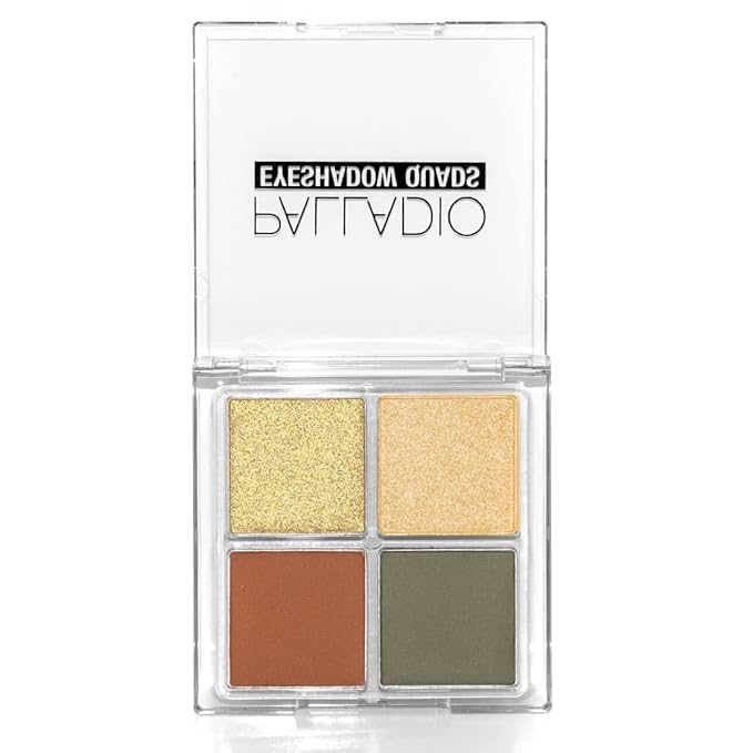 Palladio Eyeshadow Quads, Velvety Pigmented Blendable Matte, Metallic & Shimmer Finishes, Creamy Formula, Four Way Quad Eye Shadow Palette, Talc-Free (Gold Digger)