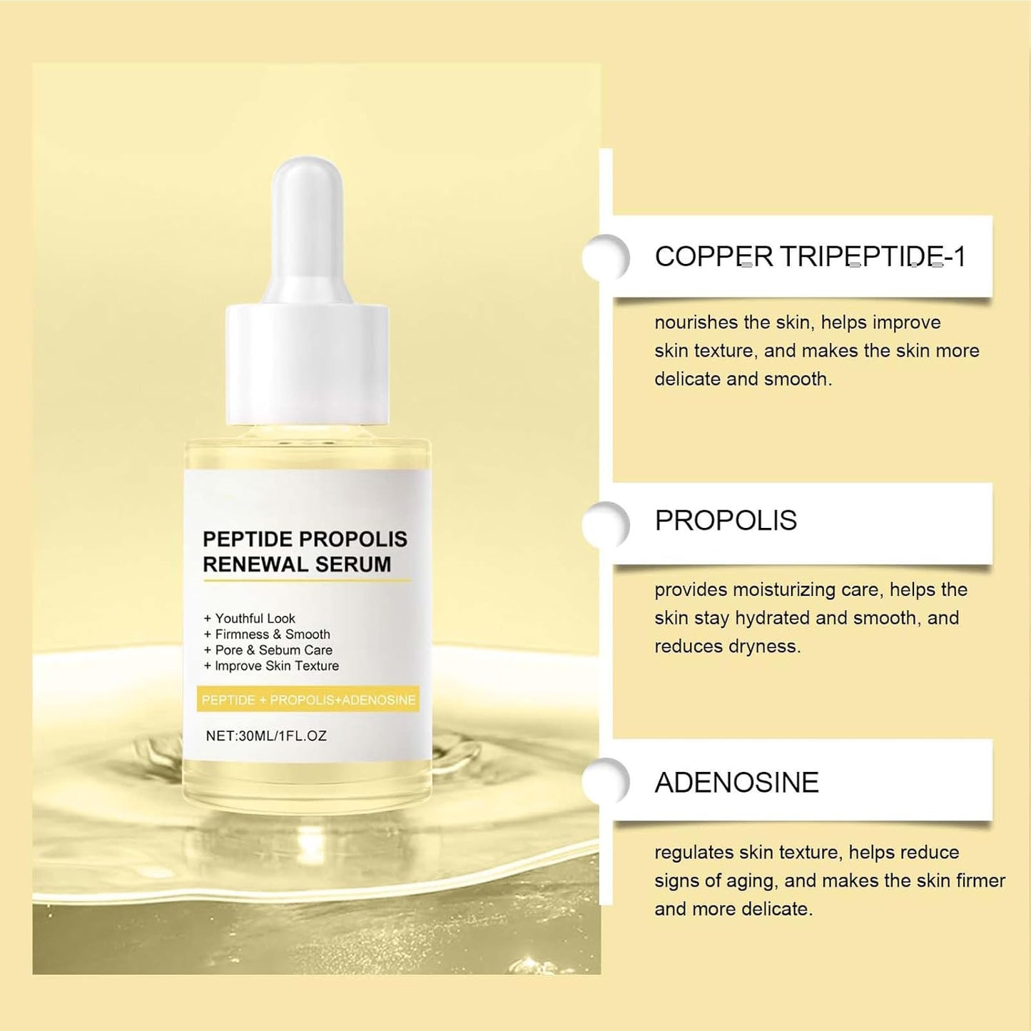 Korean Peptide Propolis Renewal Serum, Hydration & Wrinkle Renewal Serum, Anti-Aging Face Essence with Peptide Propolis Complex, for All Skin Types (Y)