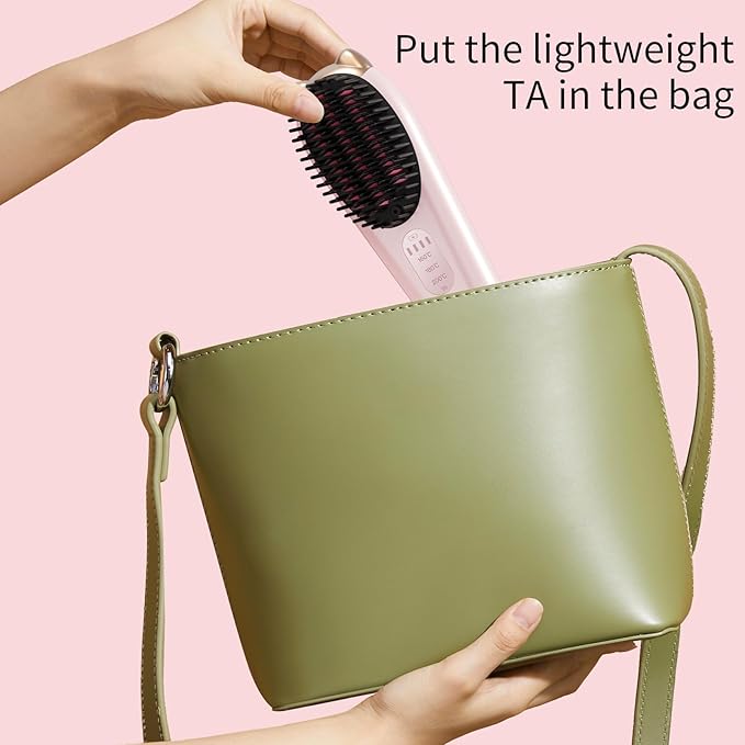 Cordless Hair Straightener,Portable Hair Straightening Brush for Travel, Mini Hot Straightening Comb for Women,Anti-Scald, LED Display & Fast Heating (Pink)