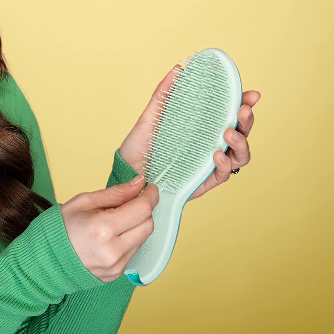 Supreme Brush + Cleaner, Gentle Detangling, Detangler Hair Brush for All Hair Types. For use on Wet or Dry Hair (Aqua)