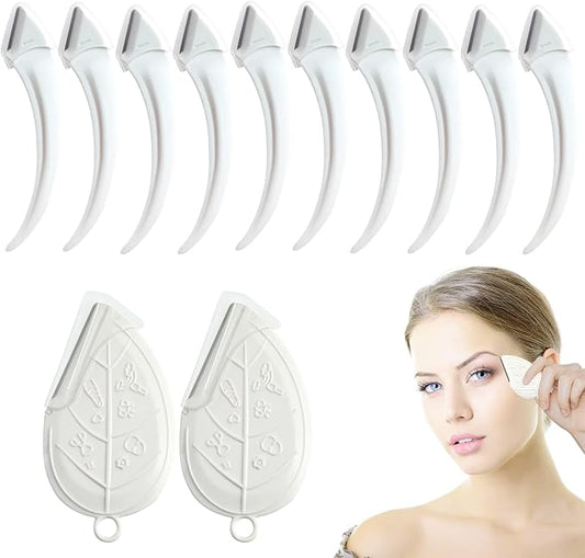 ONEUPIN 12PCS Eyebrow Trimmer Set Stainless Steel Leaves Curved Eyebrow Razor Trimmer Facial Shaver Razor Brow Shaper Suitable for Any Skin Type Hair Removal Accessories for Men Women（White）