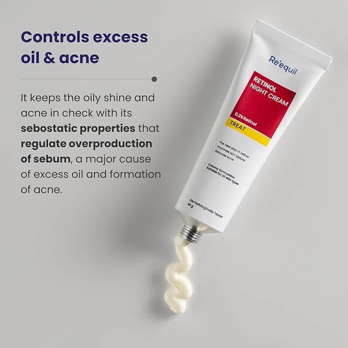 RE' EQUIL 0.3% Retinol Night Cream, Improves Skin Texture, Reduces Acne, Unisex, For All Skin Types, 30G