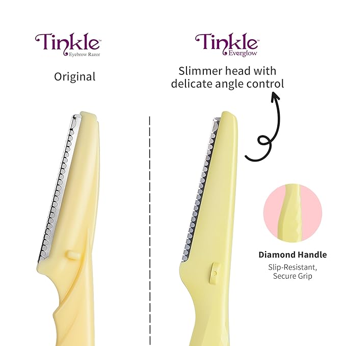 Dorco Tinkle Everglow, 12 Razors (4 Packs of 3), Eco-Friendly Dermaplaning Tool, Multipurpose Eyebrow Razor & Face Shaver