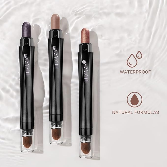 3Pcs Eyeshadow Stick Set, Matte And Shimmer Creamy Eyeshadow Pencil,Eye Brightener Stick,Nude Caramel Grayish Purple Shadow Sticks Set, Waterproof Long Lasting Smoky Highlighter Eye Makeup