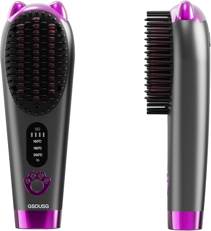 Cordless Hair Straightener,Portable Hair Straightening Brush for Travel, Mini Hot Straightening Comb for Women,Anti-Scald, LED Display & Fast Heating