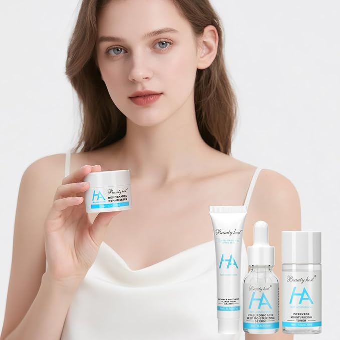 4-Piece Hydrating Skin Care Set Hyaluronic Acid Moisturizing Travel Kit – Facial Cleanser, Refreshing Toner, Nourishing Serum & Moisturing Cream – Gentle & Moisturizing for All Skin Types