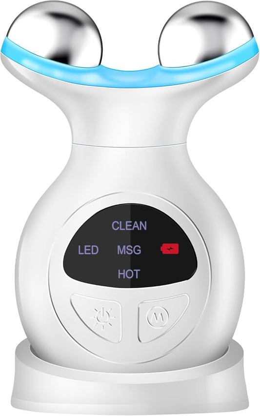 Microcurrent Facial Device, 7 Colors for Fading Fine Lines on Neck and Tightening Skin, Facial Wrinkle Removal Device, Smart Photon Micro-Current Device, White