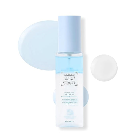 Cotton Blue Mallow Tea Perfume Hair & Body Mist, Hair and Body Perfume Spray for Dry Skin, Moisture Balance, Soothing, Nourishing, Long-Lasting Fragrance, Cotton Scent