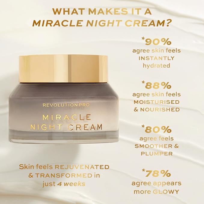 Revolution Pro Miracle Night Cream, Overnight Face Cream, Helps to Smooth & Plump Skin with Retinol & Vitamin E, 1.69 oz