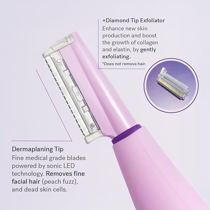 Michael Todd Beauty Sonicsmooth Pro+ Dermaplane Razor for Women Face + Eyebrow trimmer Dermaplaning System w/LED Light Peach Fuzz Remover -16 Dermaplaning Blades & 2 Microsmooth Exfoliation Tips