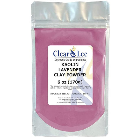 Kaolin Lavender Clay Cosmetic Grade Powder - 100% Pure Natural Powder - Great For Skin Detox, Rejuvenation, and More - Heal Damaged Skin - DIY Clay Face Mask (6 oz)