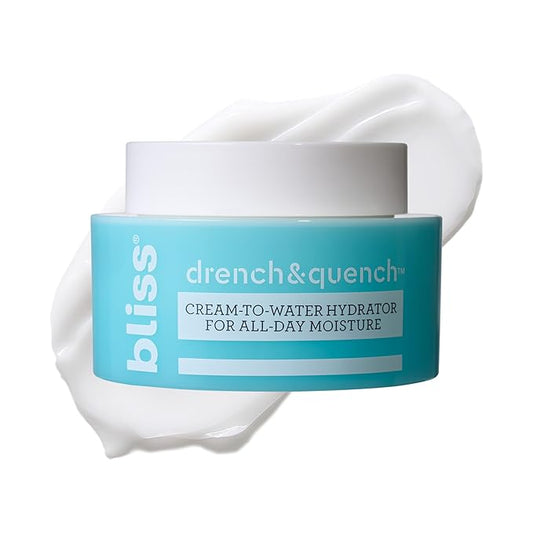 Bliss Drench & Quench Hyaluronic Acid Moisturizer | Cream to Water Face Cream| Deep Hydration, Plumps Skin | Clean Vegan & Cruelty Free 1.7 fl oz