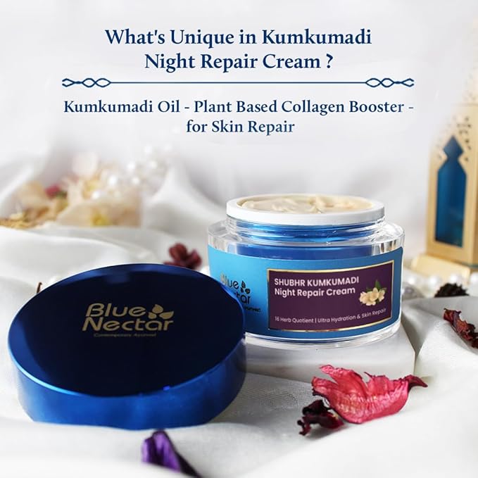 Blue Nectar Kumkumadi Night Cream with Jasmine for Glowing Skin (1.7 Fl Oz) & Kumkumadi Gentle Face Cleanser with Saffron (3.38 Fl Oz)