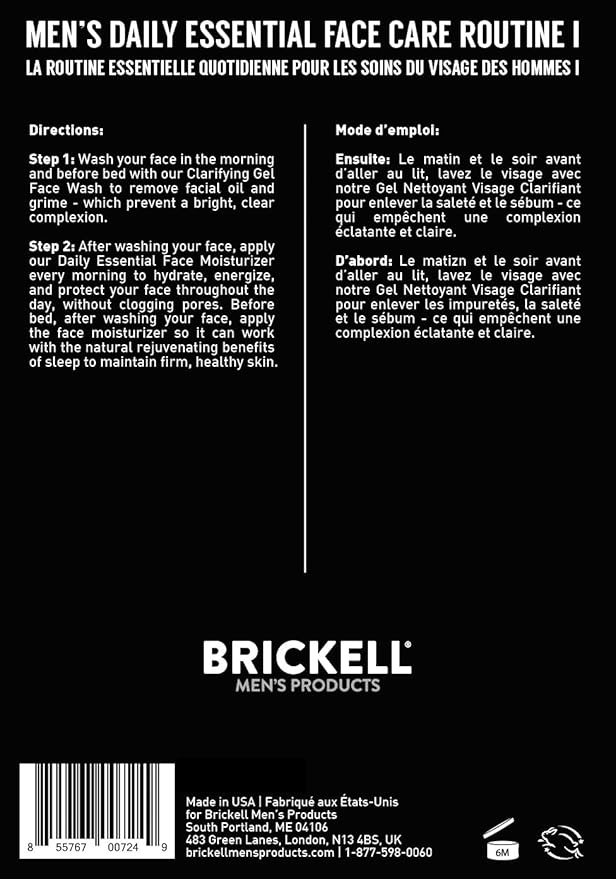Brickell Men's Daily Essential Face Care Routine I, Gel Facial Cleanser Wash and Face Moisturizer Lotion, Men's Skincare Gift Set Natural and Organic, Scented