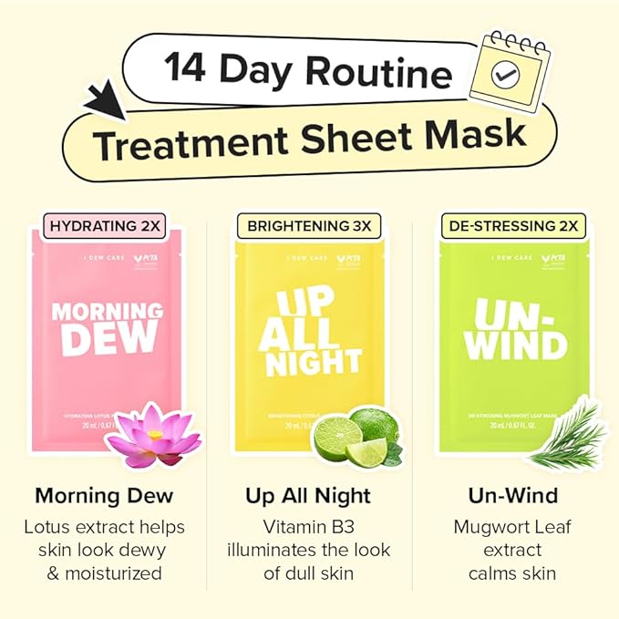 I DEW CARE Glass Skin Face Mask Variety Pack - Let's Get Sheet Faced | For Perfect Care Routine, 2 Week Intense Korean Face Masks Skincare, Makeover with Collagen, Moisturizing, 14 Count
