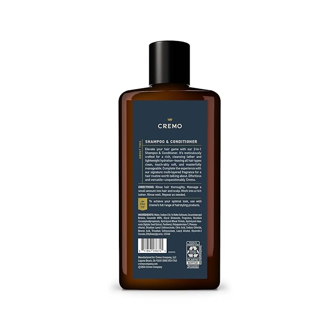 Cremo Palo Santo Barber Grade 2-n-1 Shampoo & Conditioner, Notes of Bright Cardamom, Dry Papyrus and Aromatic Palo Santo,16 Fl Oz
