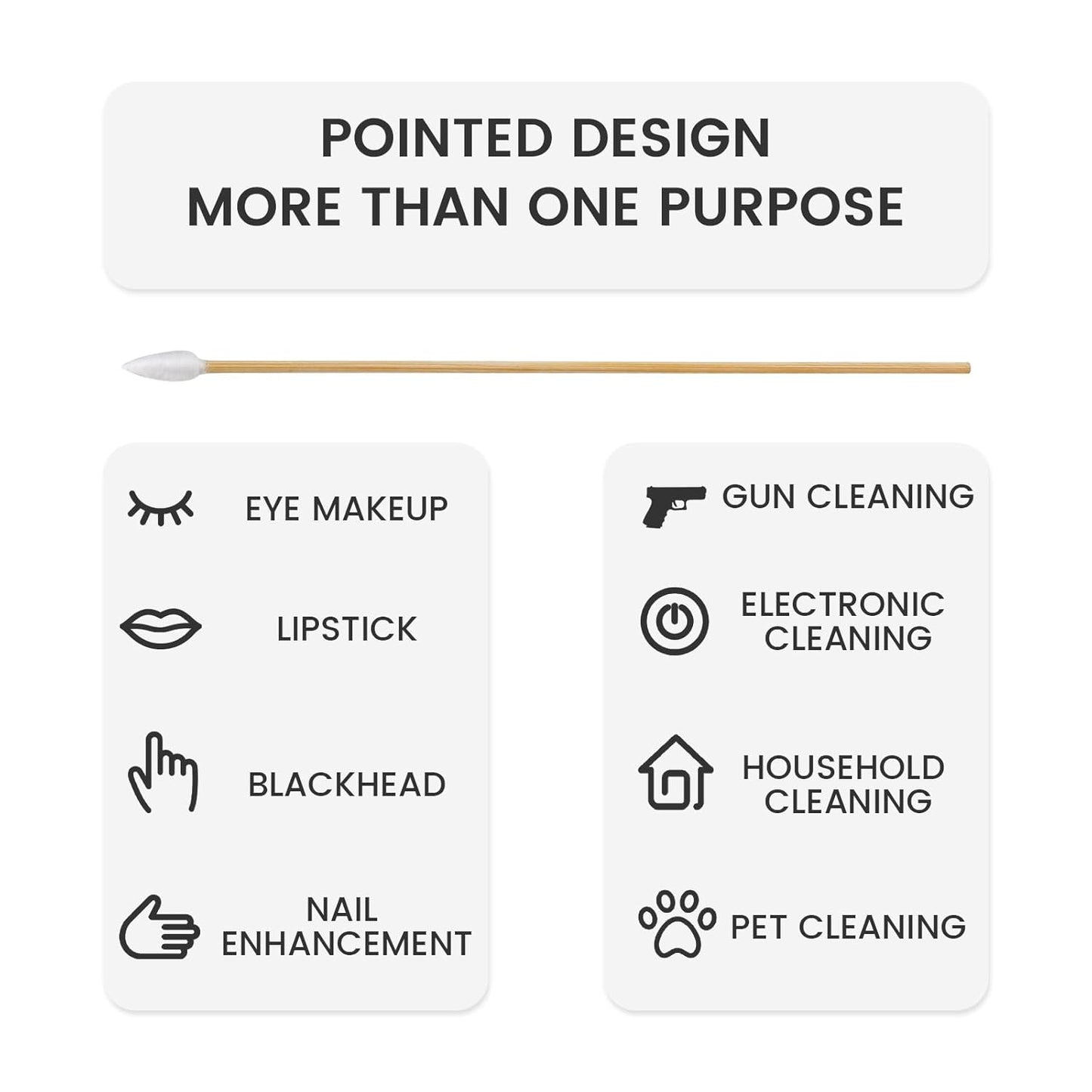 200 PCS 6-Inch Precision Gun Cleaning Swabs - Lint-Free Bamboo-Handle Cotton Swabs for Gun Cleaning, Makeup & Electronics