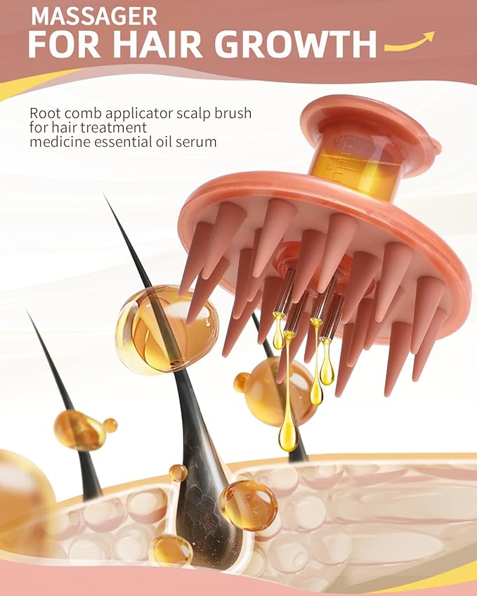 Hair Oil Applicator Brush, Scalp Oil Applicator Hair Oil Dispenser Hair Growth Oil Comb with Silicon Massage TeethScalp Oil Applicator for Scalp Hair Oiling Applicator with Massage Balls