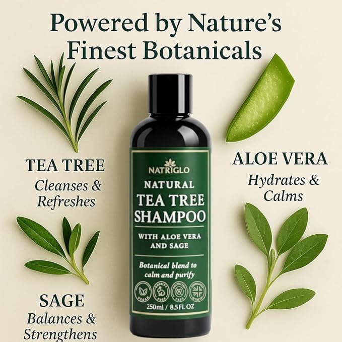 Organic Tea Tree Oil Shampoo | Anti Dandruff | Sulfate Free Shampoo for Itchy Scalp, Dry, Flaky Hair | Sensitive Scalp Care | Natural, Vegan, SLS Free, Cruelty Free | Women | Men