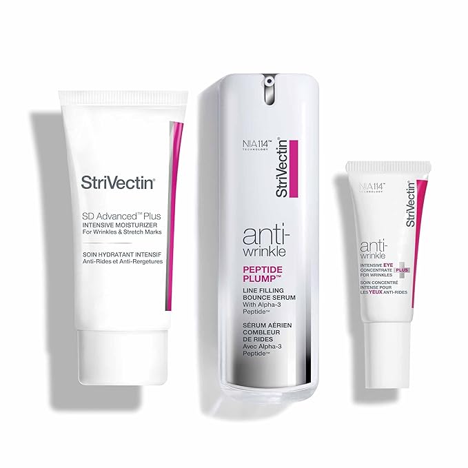 StriVectin Anti Wrinkle Trio Kit for Face and Eyes, 3 piece kit with SD Plus Moisturizer, Peptide Plump Line Face Serum, and Intensive Eye Concentrate Wrinkle Cream
