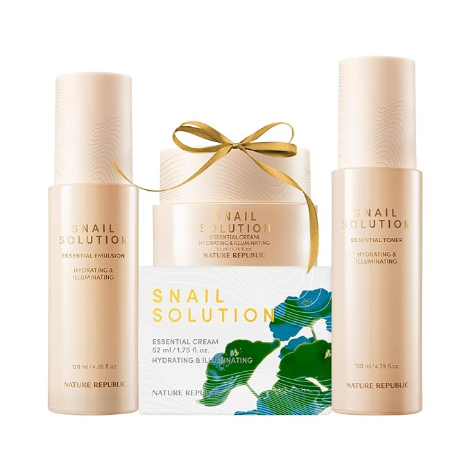 Nature Republic Snail Mucin Line Skincare Set (Toner & Emulsion & Cream)- Korean Skincare, Hydrating & Repair with Niacinamide, Face Moisturizer, Moisturizing Skin Care, Glowy Skin